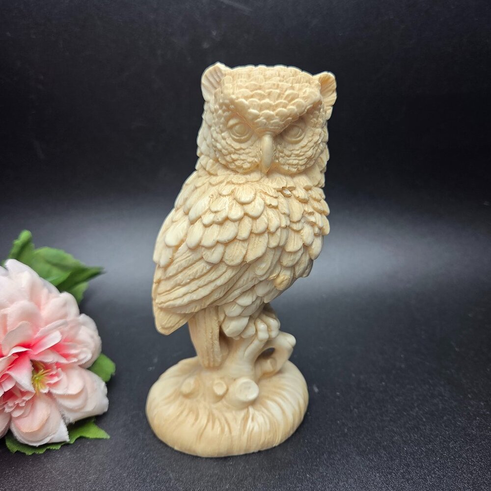Vintage Italian Owl Sculpture "A Santini" Resin Owl Classic Figure